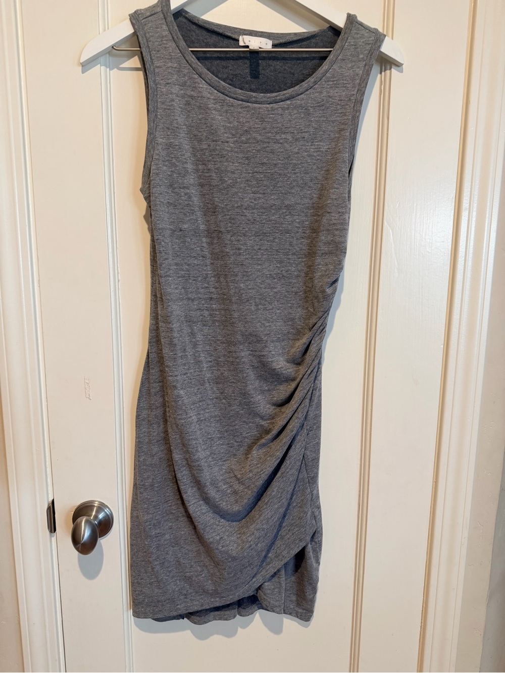 Leith Gray Sleeveless Midi Dress with Side Ruching